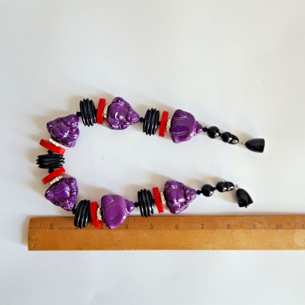 Rare chunky Fiocchi Italy choker necklace purple buddha red Angela Caputi 1980s - Picture 6 of 8